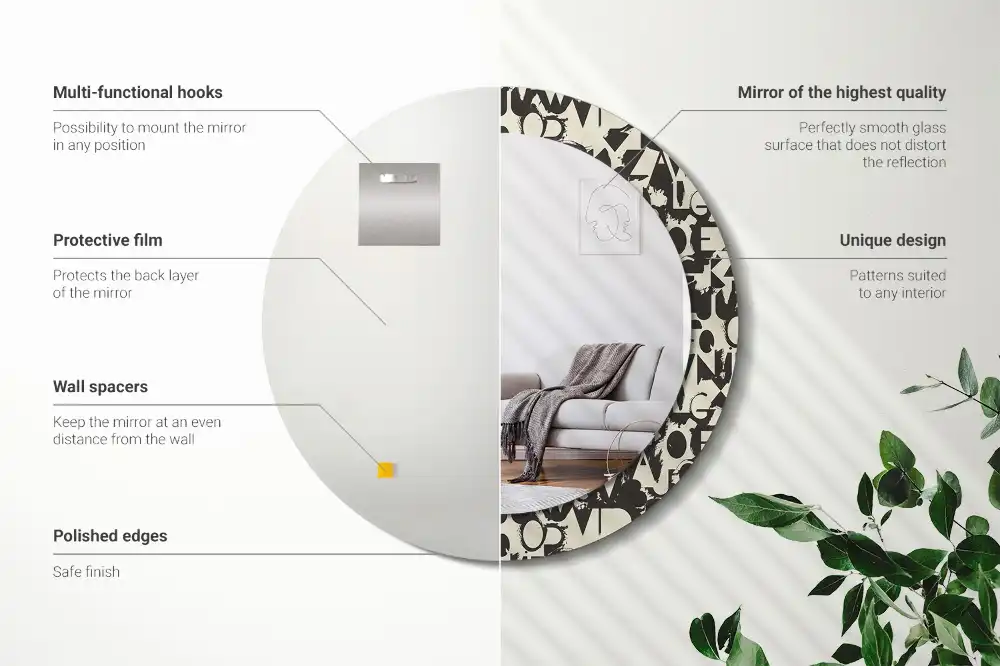 Okrúhle zrkadlo rám s potlačou Listy