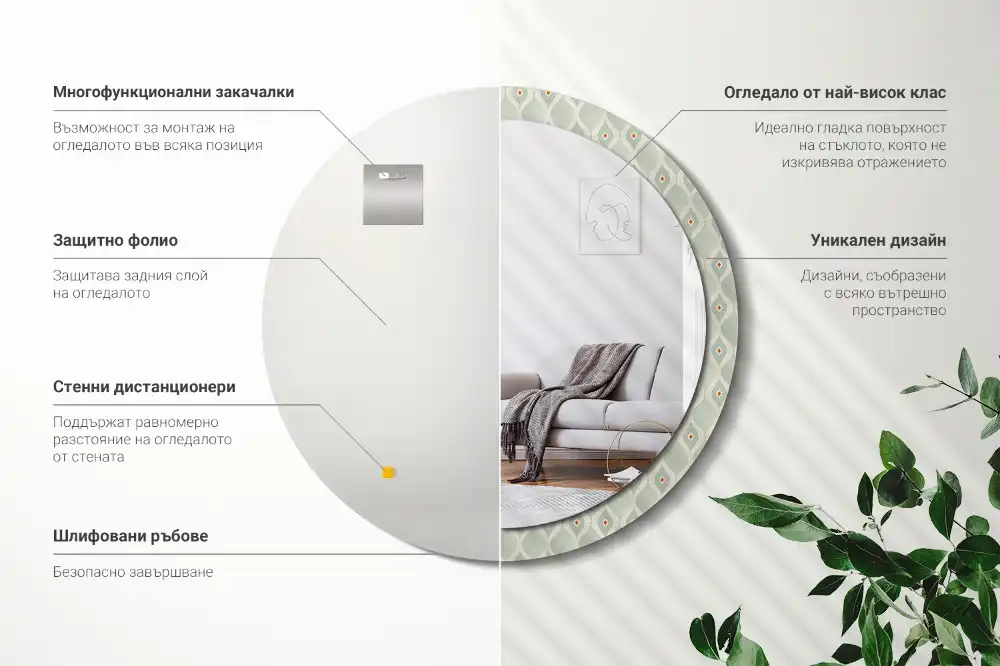 Okrúhle zrkadlo s potlačeným rámom Klasický vintage vzor