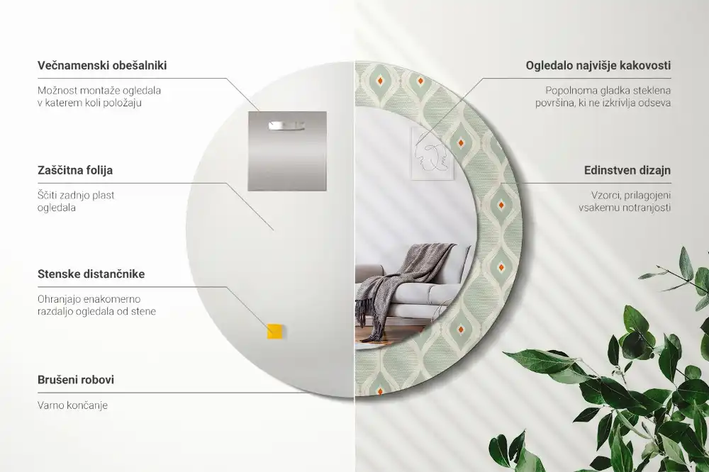 Okrúhle zrkadlo s potlačeným rámom Klasický vintage vzor