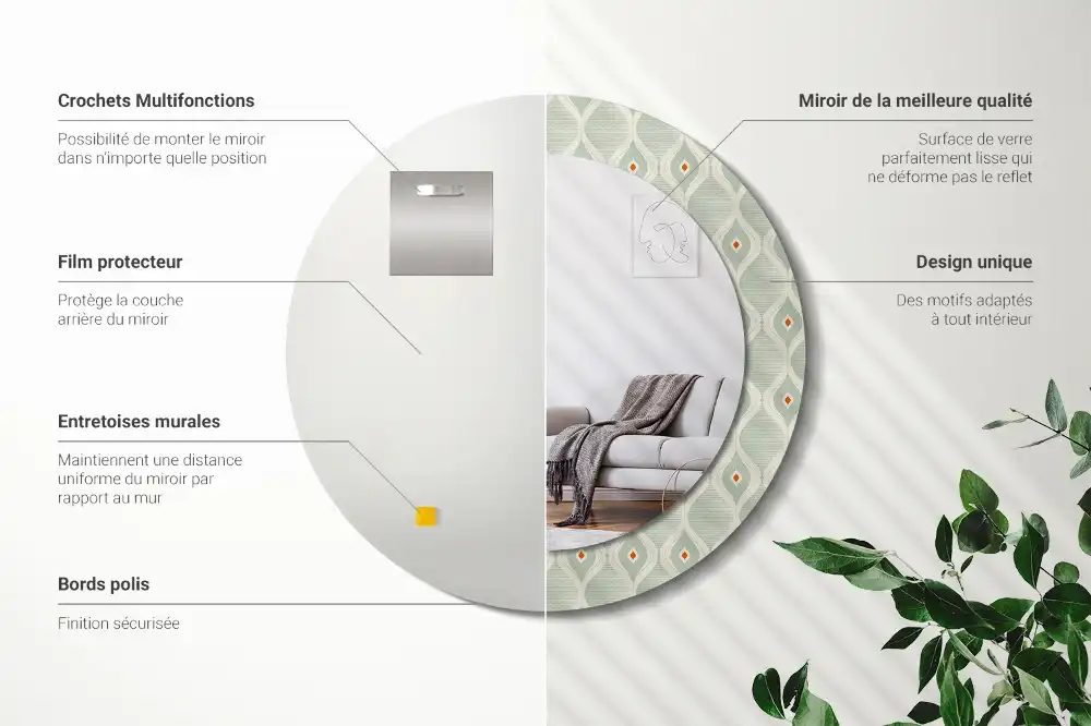 Okrúhle zrkadlo s potlačeným rámom Klasický vintage vzor