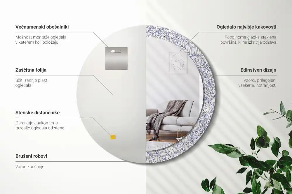 Okrúhle dekoračné zrkadlo na stenu Obrys tropickej palmy