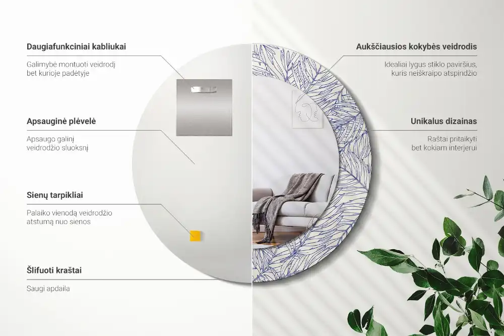 Okrúhle dekoračné zrkadlo na stenu Obrys tropickej palmy