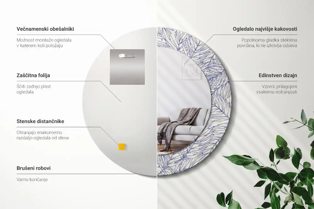 Okrúhle dekoračné zrkadlo na stenu Obrys tropickej palmy