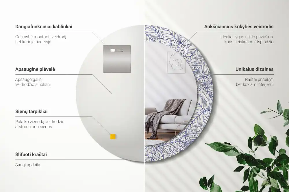 Okrúhle dekoračné zrkadlo na stenu Obrys tropickej palmy