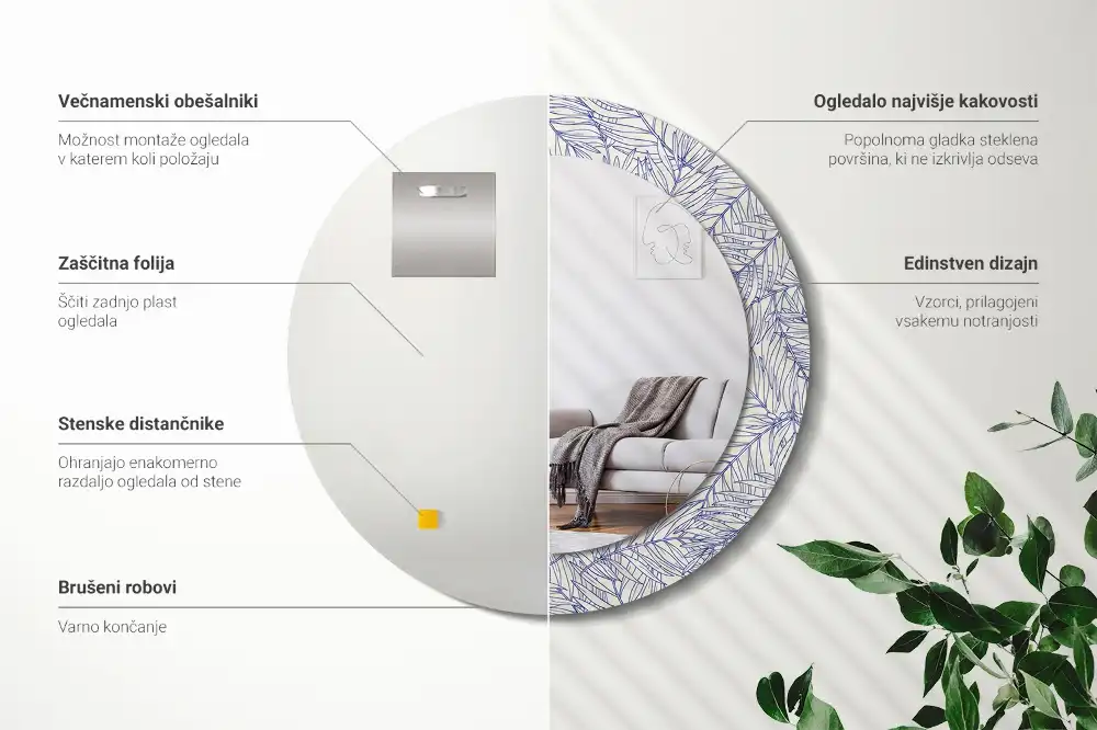 Okrúhle dekoračné zrkadlo na stenu Obrys tropickej palmy