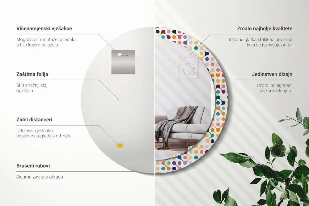 Okrúhle zrkadlo rám s potlačou Bodky pop artu