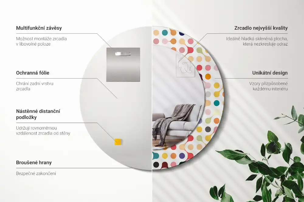 Okrúhle zrkadlo rám s potlačou Bodky pop artu