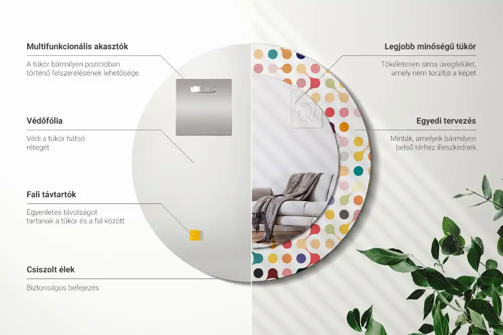 Okrúhle zrkadlo rám s potlačou Bodky pop artu