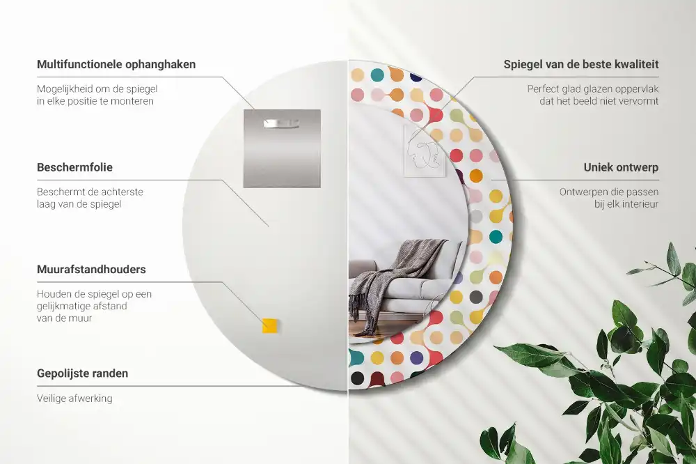 Okrúhle zrkadlo rám s potlačou Bodky pop artu