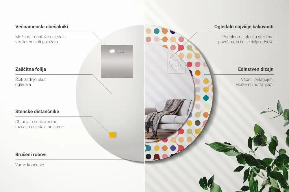 Okrúhle zrkadlo rám s potlačou Bodky pop artu