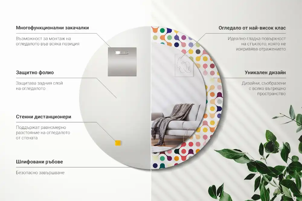 Okrúhle zrkadlo rám s potlačou Bodky pop artu