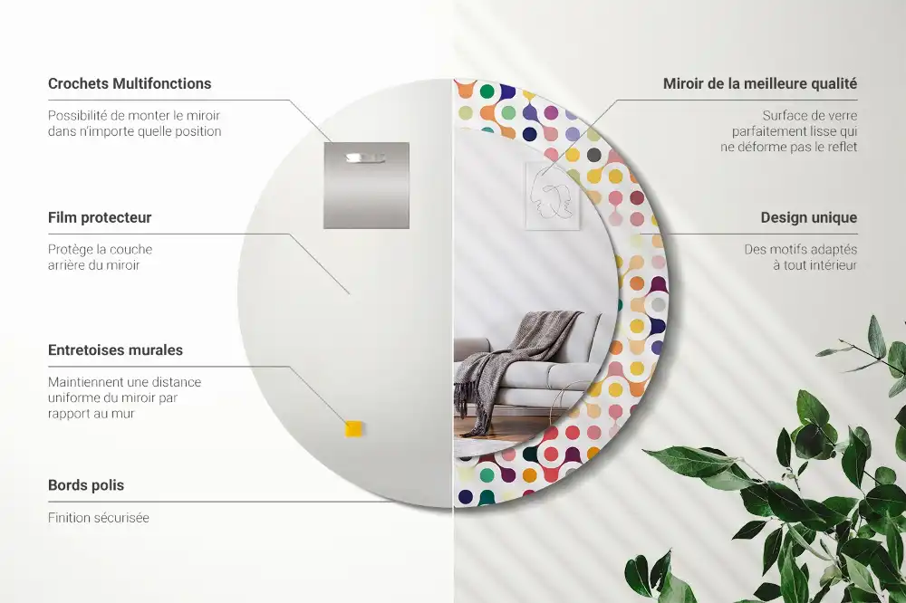 Okrúhle zrkadlo rám s potlačou Bodky pop artu