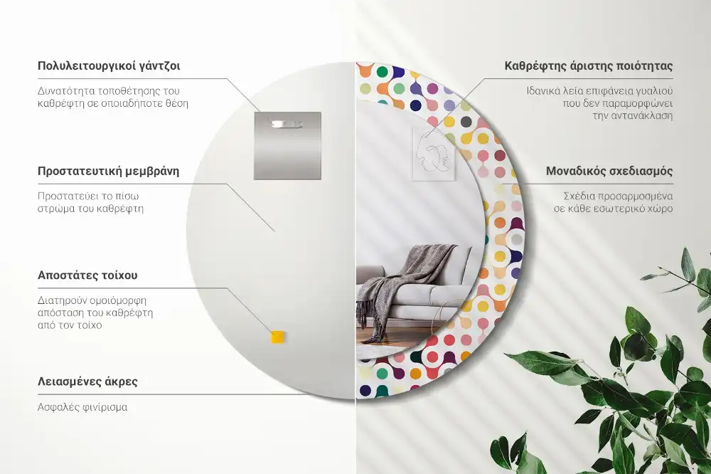 Okrúhle zrkadlo rám s potlačou Bodky pop artu