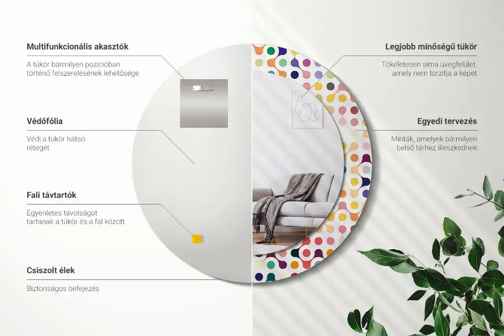 Okrúhle zrkadlo rám s potlačou Bodky pop artu