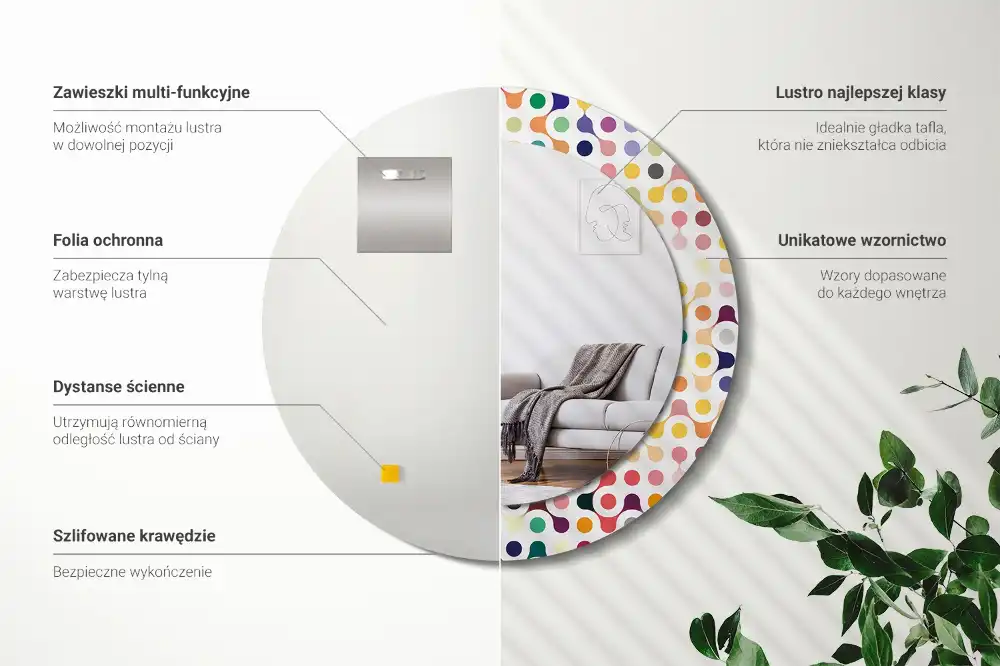 Okrúhle zrkadlo rám s potlačou Bodky pop artu