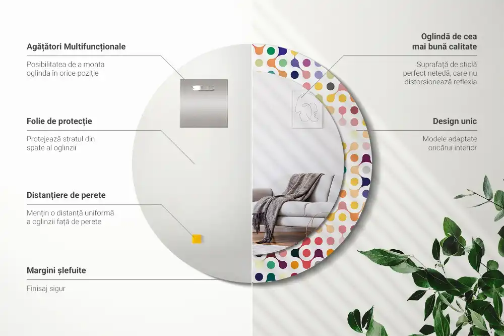 Okrúhle zrkadlo rám s potlačou Bodky pop artu