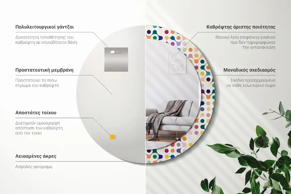 Okrúhle zrkadlo rám s potlačou Bodky pop artu