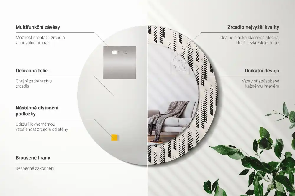 Okrúhle zrkadlo rám s potlačou Pruhovaný vzor