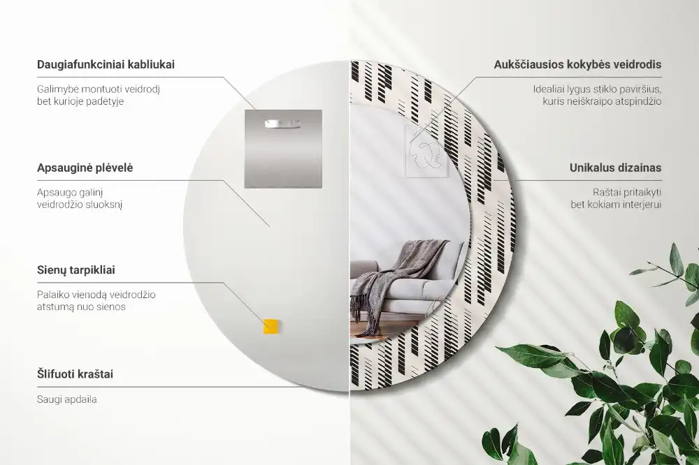 Okrúhle zrkadlo rám s potlačou Pruhovaný vzor