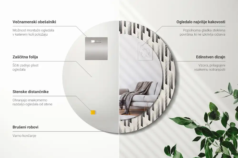 Okrúhle zrkadlo rám s potlačou Pruhovaný vzor