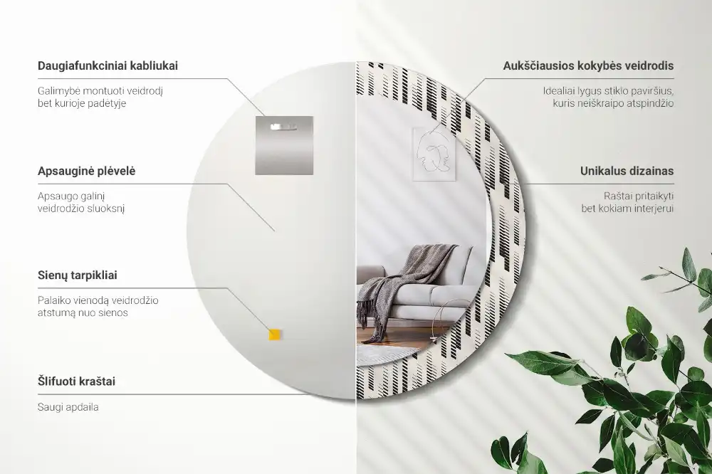 Okrúhle zrkadlo rám s potlačou Pruhovaný vzor