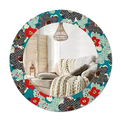 Okrúhle zrkadlo rám s potlačou Retro kvetinový vzor