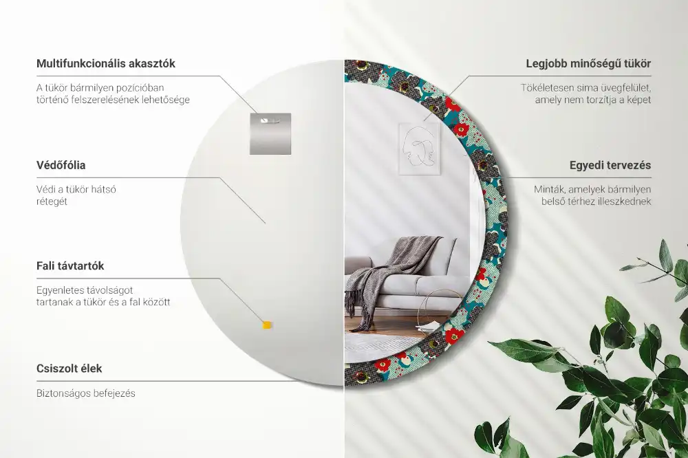 Okrúhle zrkadlo rám s potlačou Retro kvetinový vzor