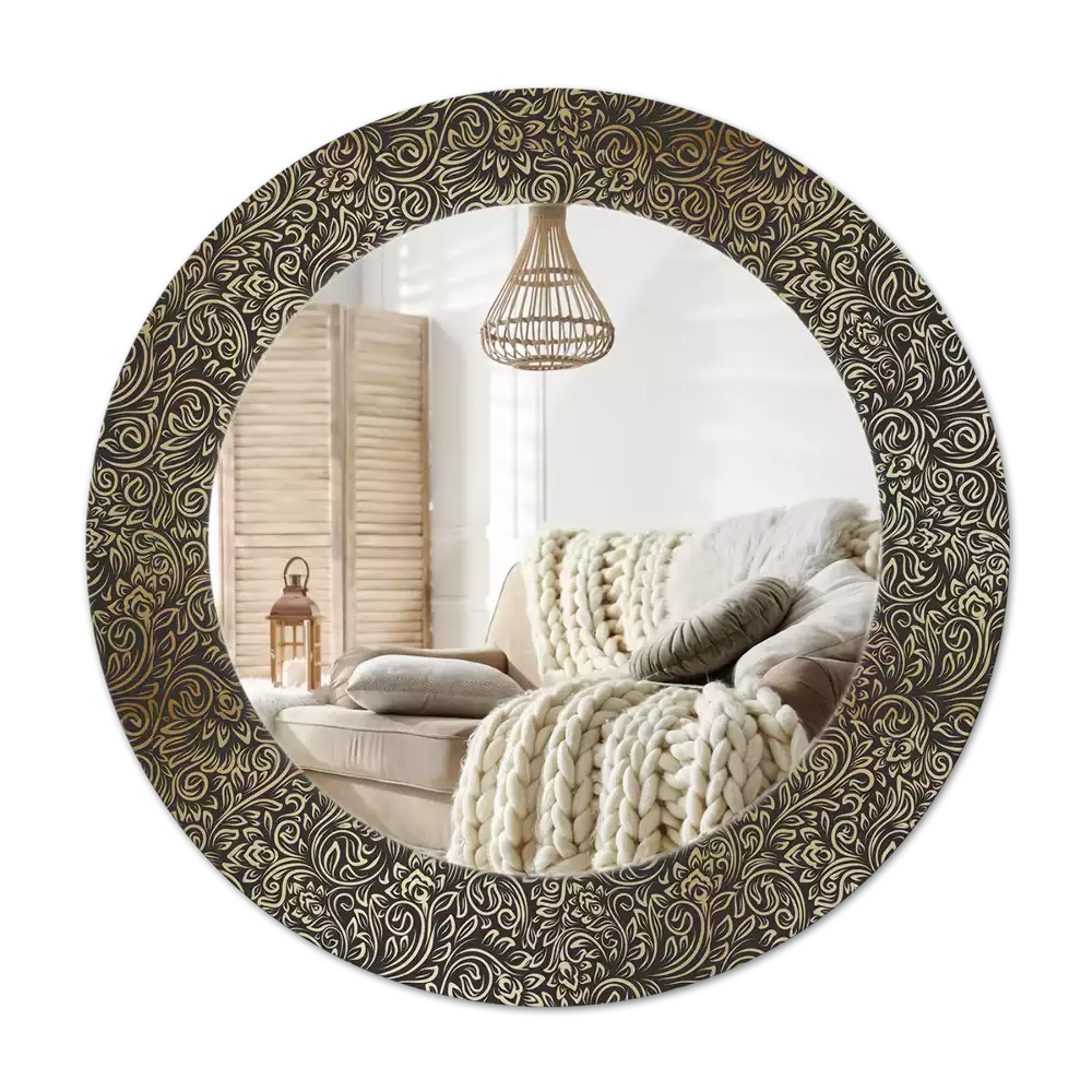 Okrúhle zrkadlo s potlačeným rámom Kvetinový ornament