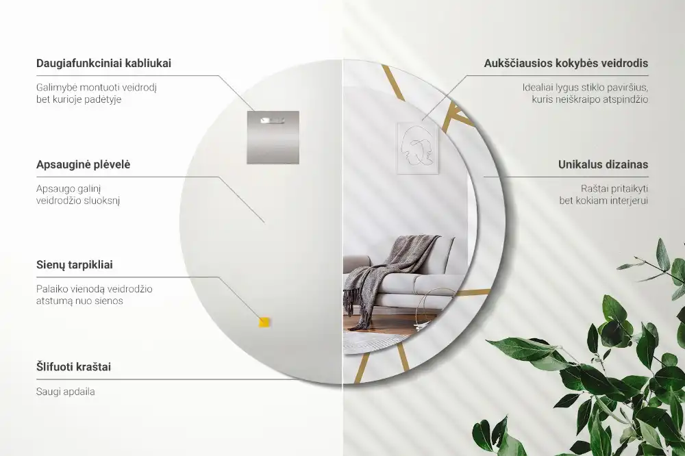 Okrúhle dekoračné zrkadlo na stenu Lineárne zloženie