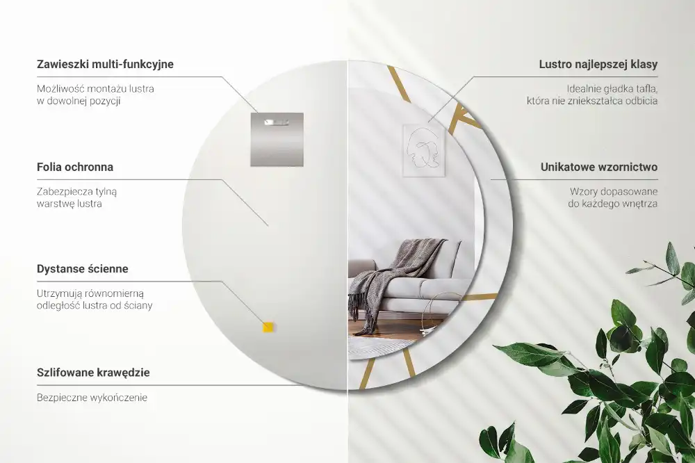 Okrúhle dekoračné zrkadlo na stenu Lineárne zloženie