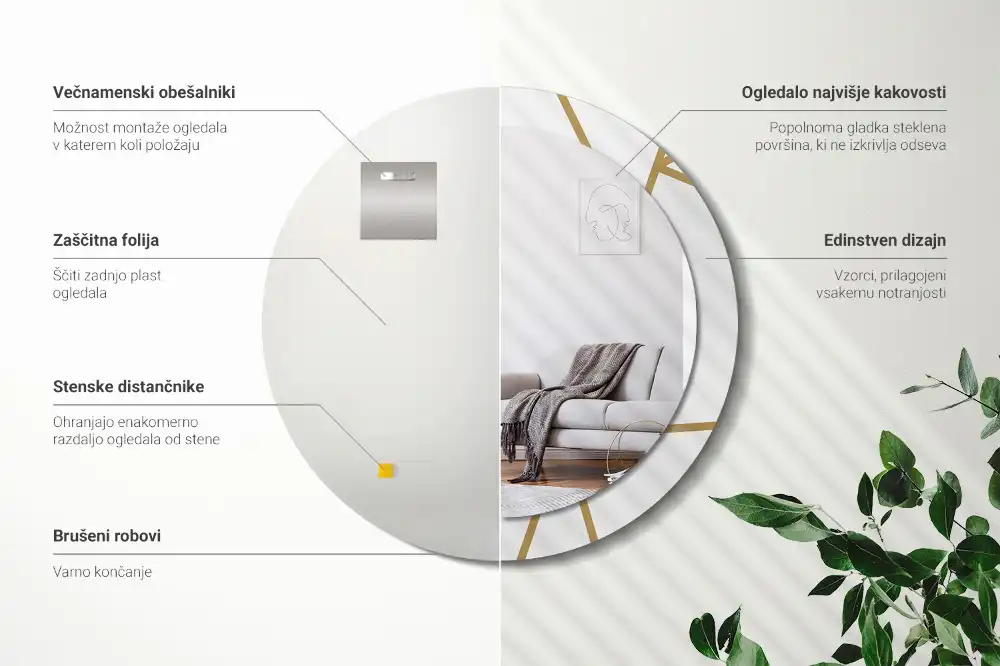 Okrúhle dekoračné zrkadlo na stenu Lineárne zloženie