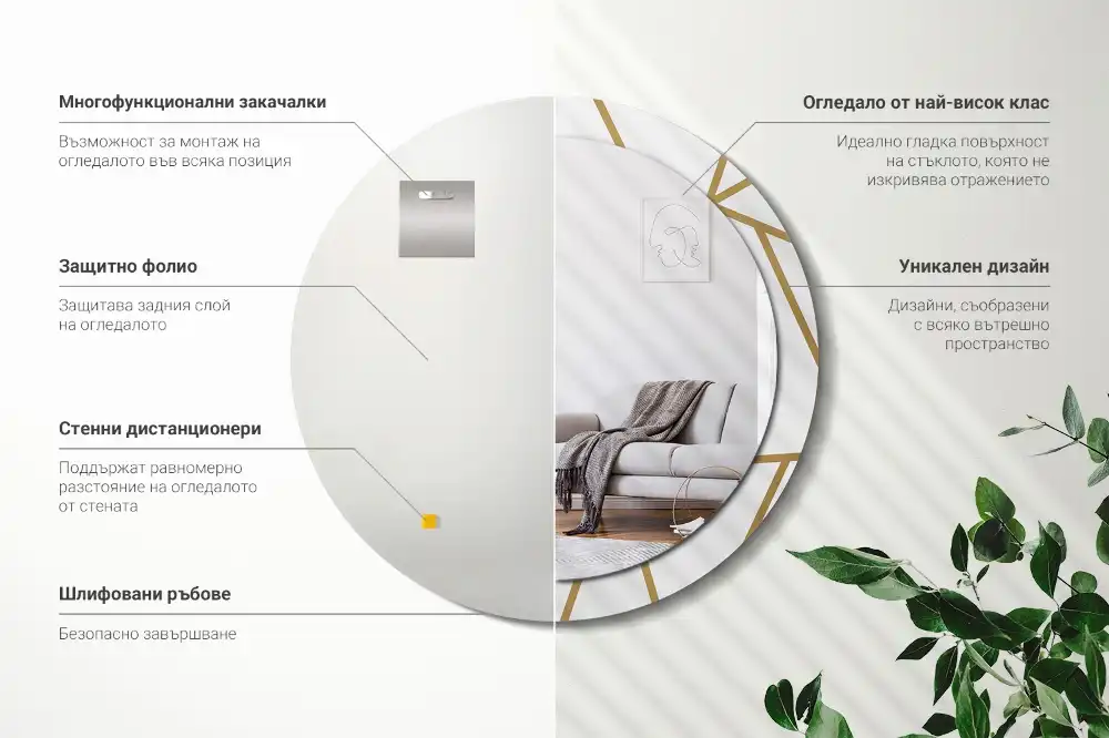 Okrúhle dekoračné zrkadlo na stenu Lineárne zloženie