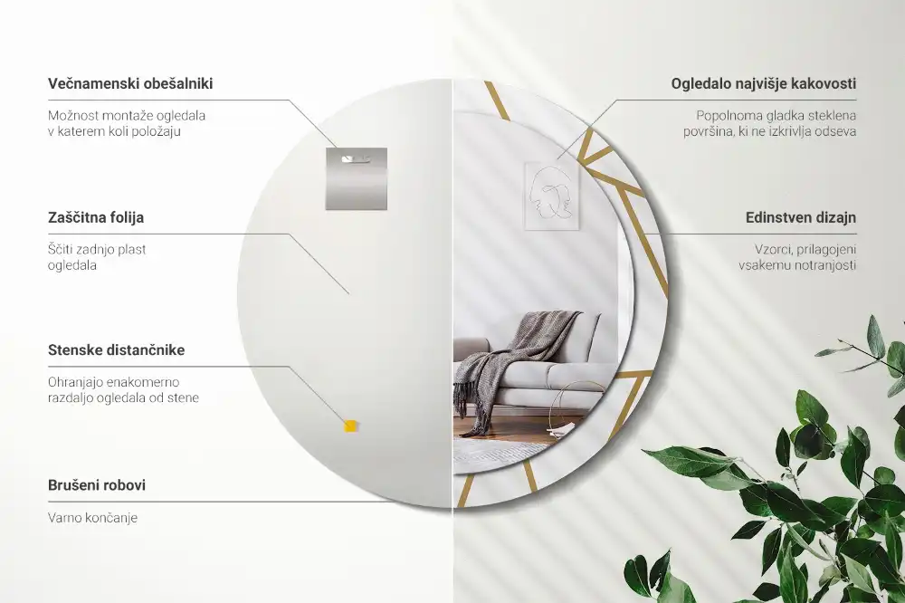 Okrúhle dekoračné zrkadlo na stenu Lineárne zloženie
