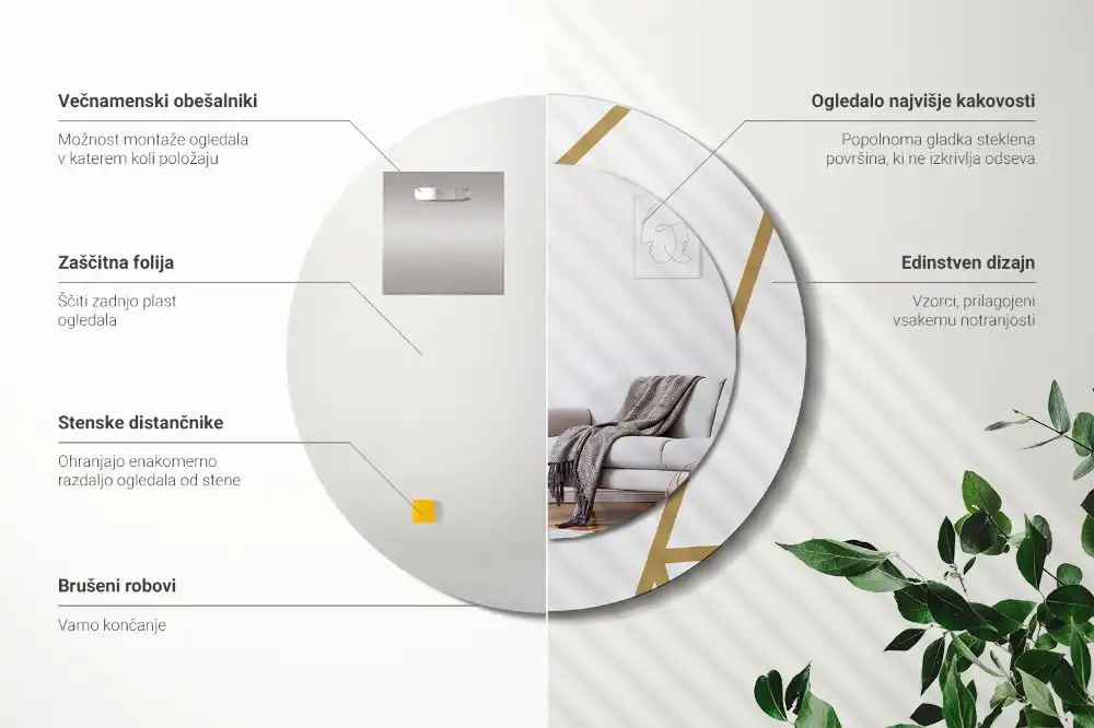 Okrúhle dekoračné zrkadlo na stenu Lineárne zloženie