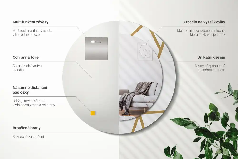 Okrúhle dekoračné zrkadlo na stenu Lineárne zloženie