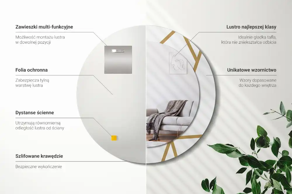 Okrúhle dekoračné zrkadlo na stenu Lineárne zloženie