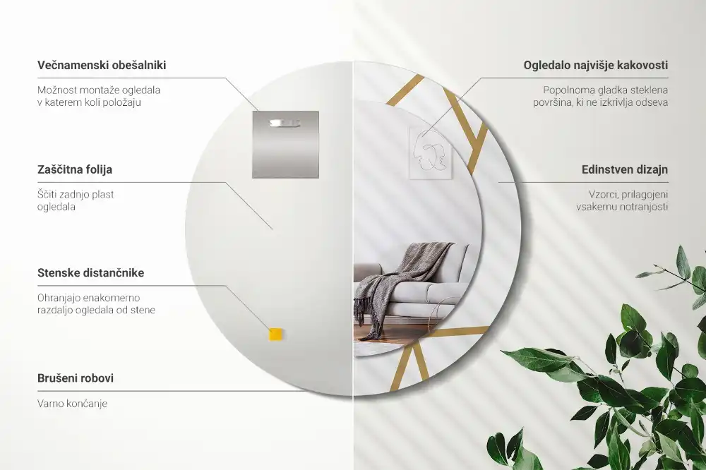 Okrúhle dekoračné zrkadlo na stenu Lineárne zloženie
