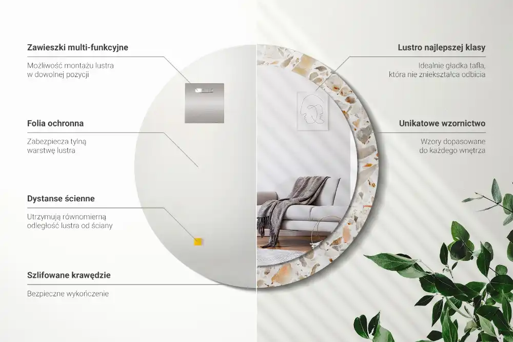 Okrúhle zrkadlo rám s potlačou Terazzový štýl