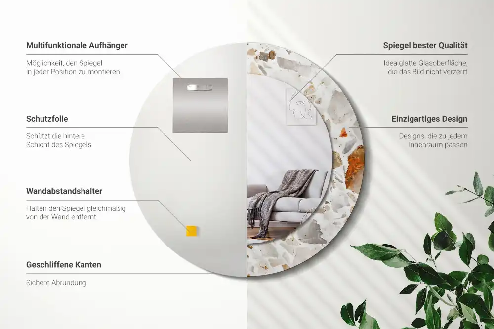 Okrúhle zrkadlo rám s potlačou Terazzový štýl