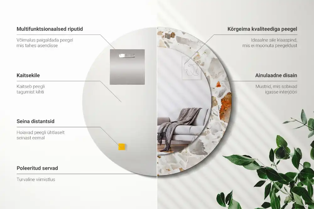 Okrúhle zrkadlo rám s potlačou Terazzový štýl