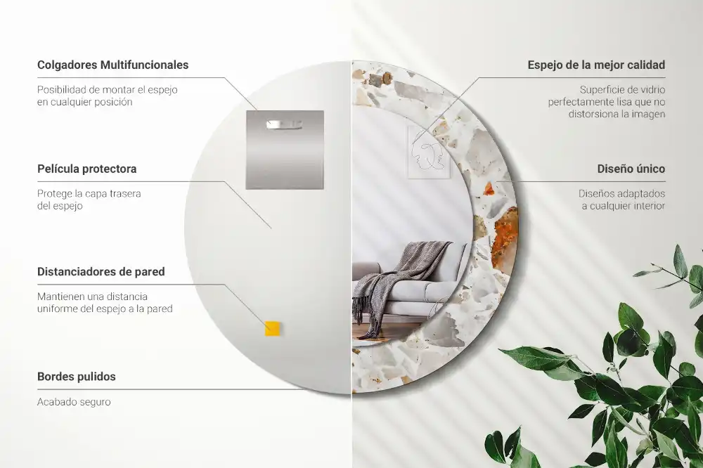 Okrúhle zrkadlo rám s potlačou Terazzový štýl