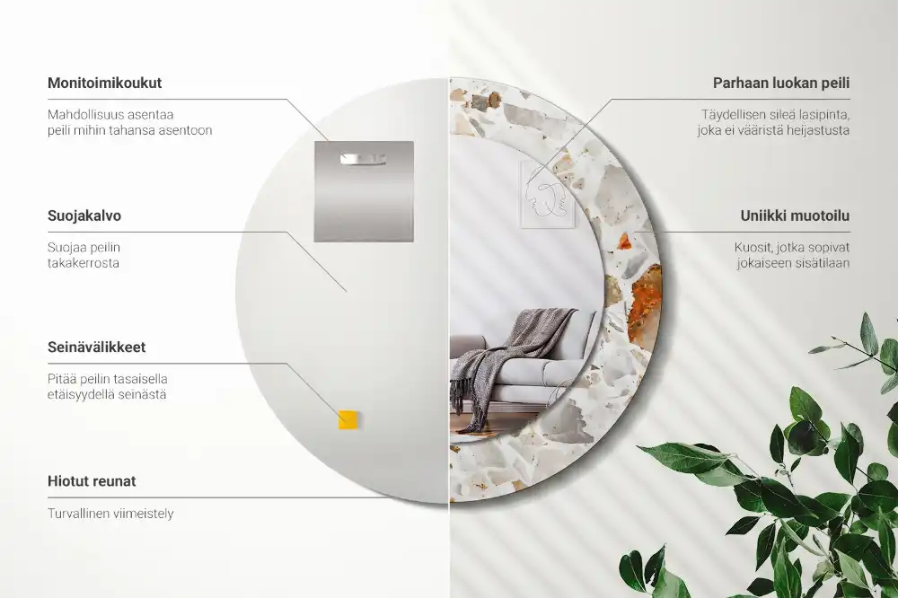 Okrúhle zrkadlo rám s potlačou Terazzový štýl