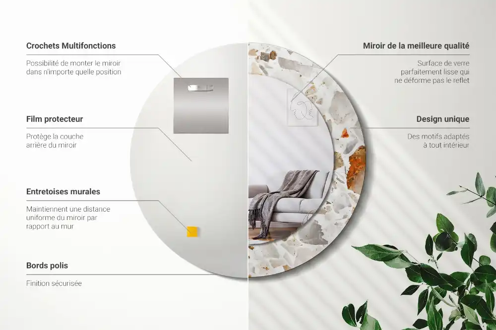 Okrúhle zrkadlo rám s potlačou Terazzový štýl