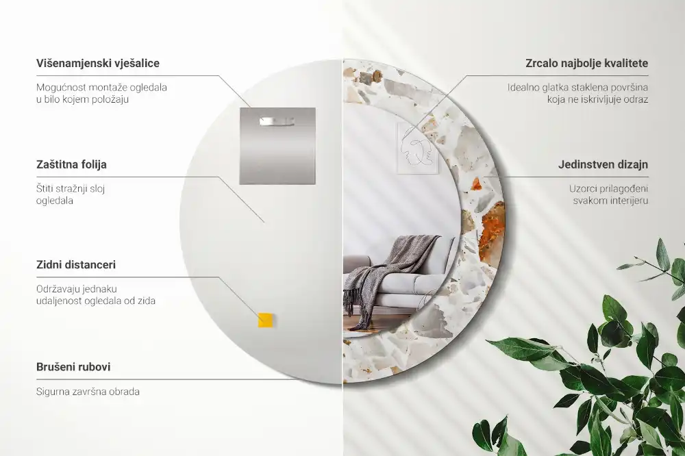 Okrúhle zrkadlo rám s potlačou Terazzový štýl