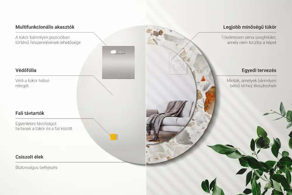 Okrúhle zrkadlo rám s potlačou Terazzový štýl