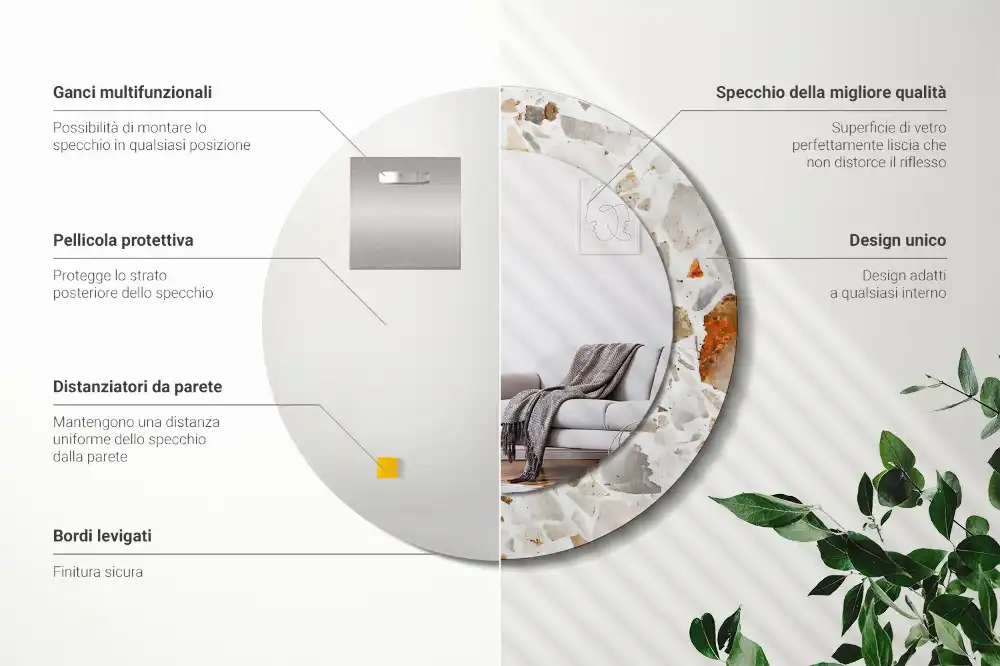 Okrúhle zrkadlo rám s potlačou Terazzový štýl