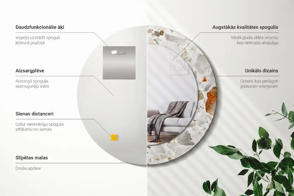 Okrúhle zrkadlo rám s potlačou Terazzový štýl