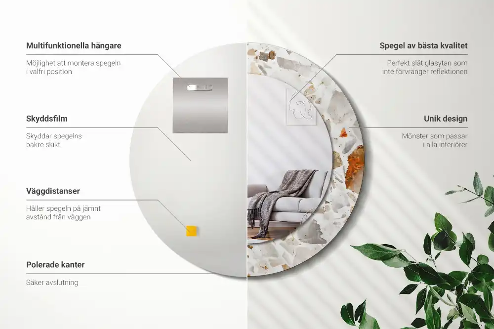 Okrúhle zrkadlo rám s potlačou Terazzový štýl