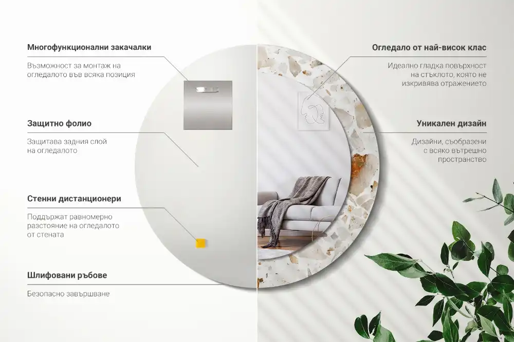 Okrúhle zrkadlo rám s potlačou Terazzový štýl