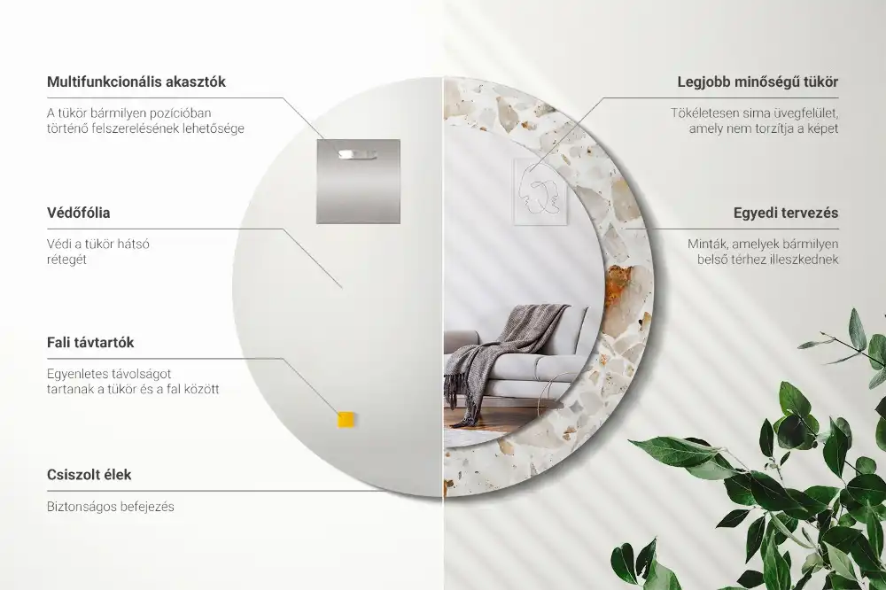 Okrúhle zrkadlo rám s potlačou Terazzový štýl